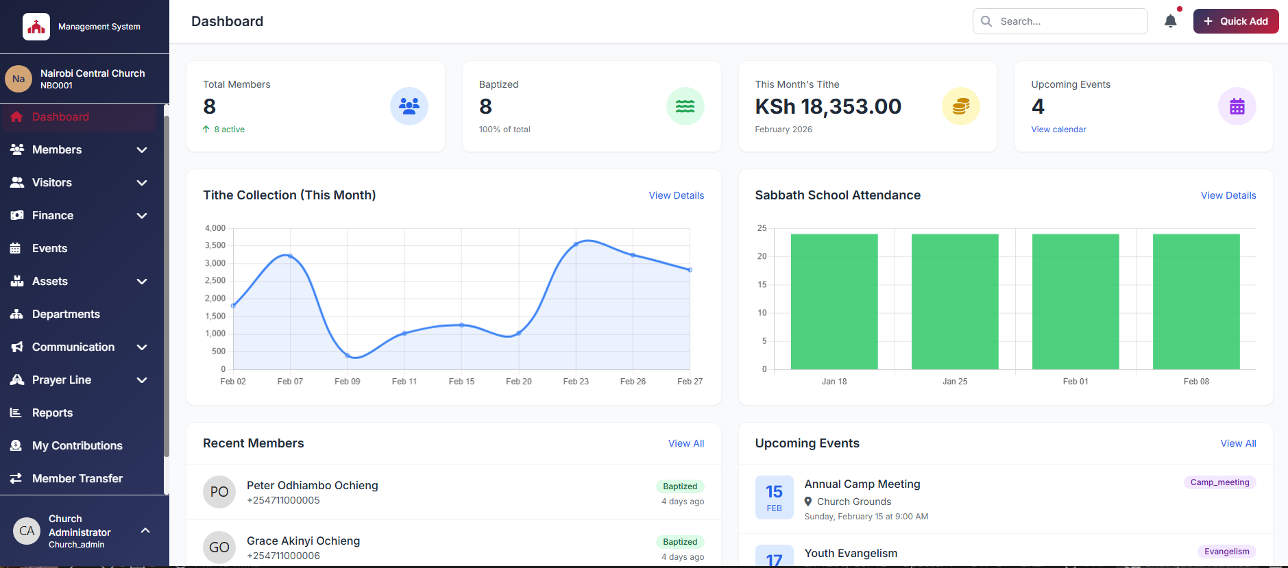 Church Management Dashboard Preview